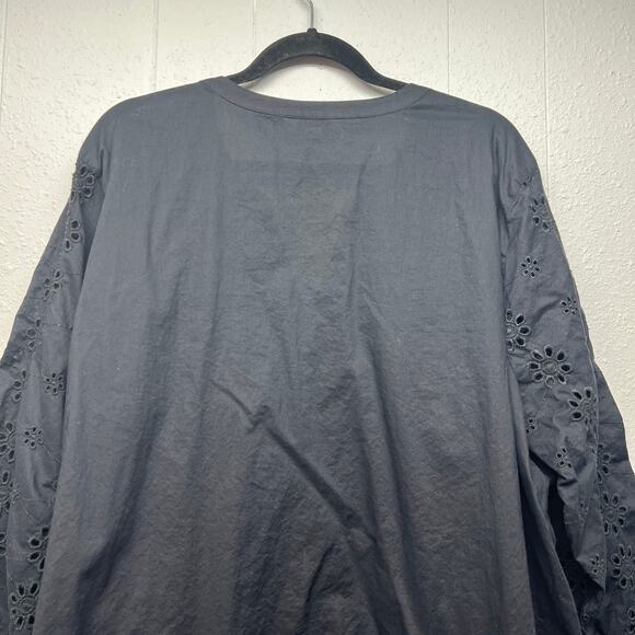 Croft & Barrow Top Women 3X 100% Cotton Eyelet Button Front Breathable Dark Boho - Picture 7 of 14